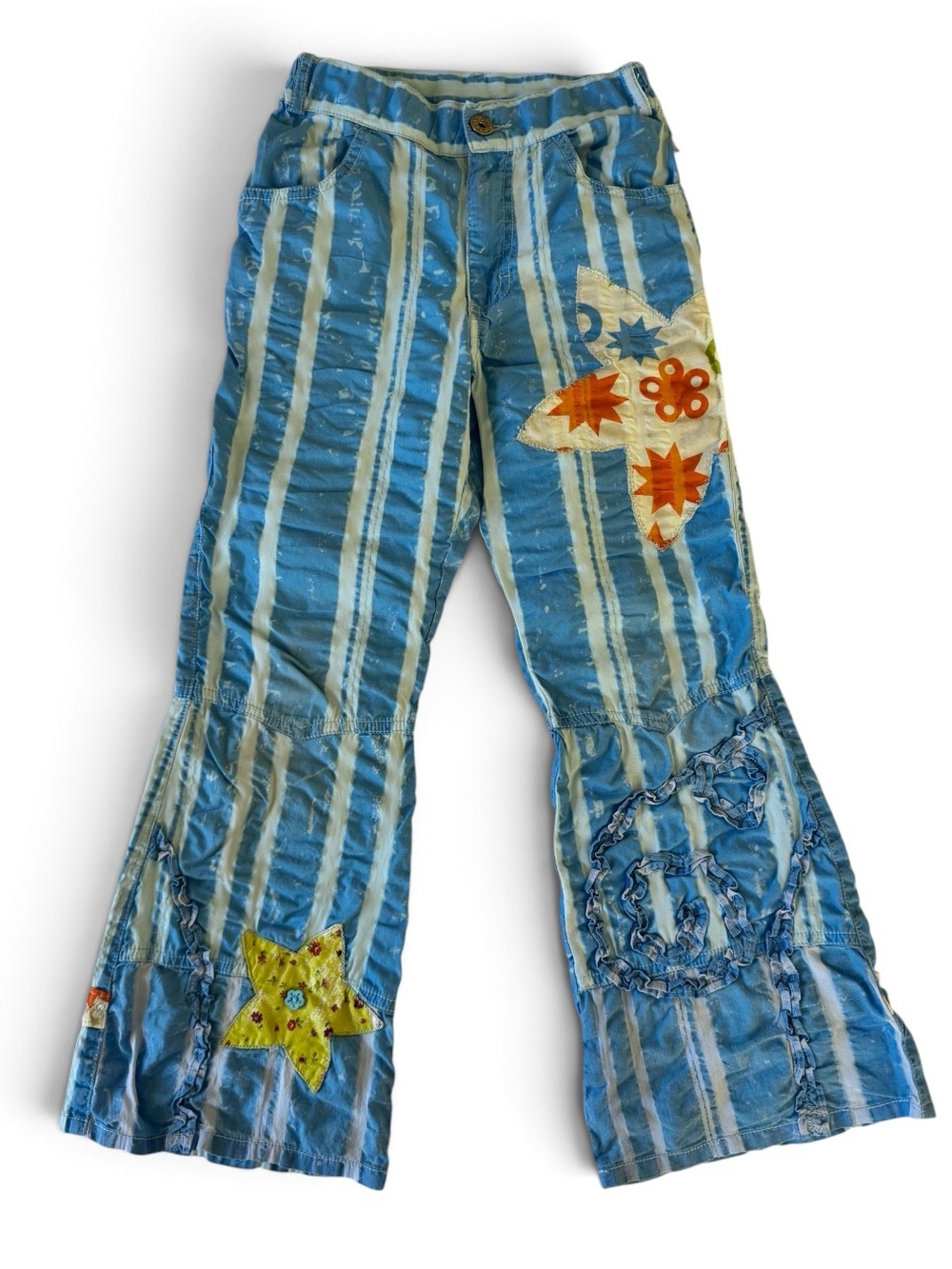 Oilily Blue Striped Flared Jeans with Multicolor Star Designs - Size 7/8!!